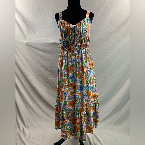 Boho Floral Print Tie Front Ruffle Hem Cami Dress - Picture 7 of 11